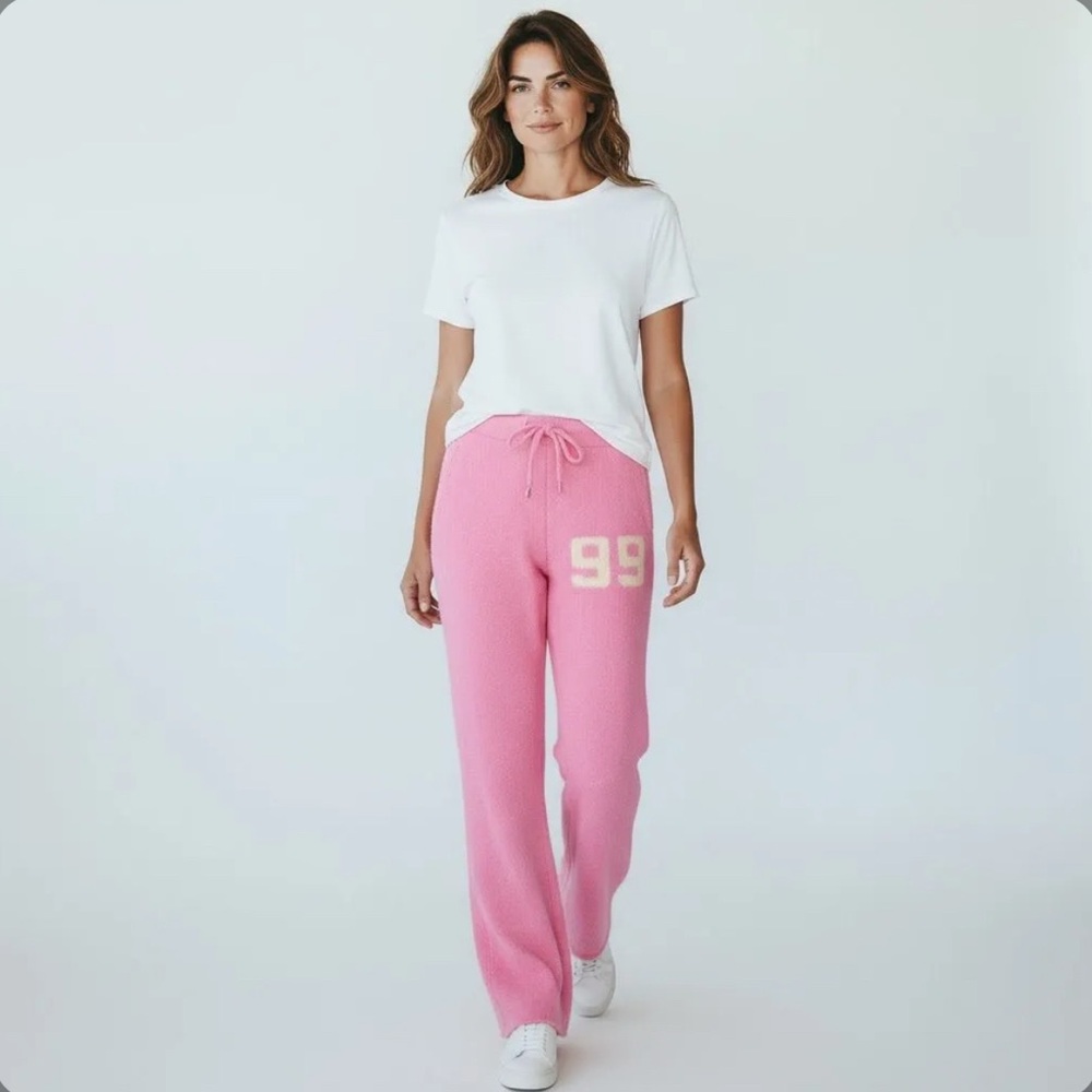 Sz L Brainwashed Co. NWT $120 MSRP 100% Mohair Pink Graphic Flare Pants